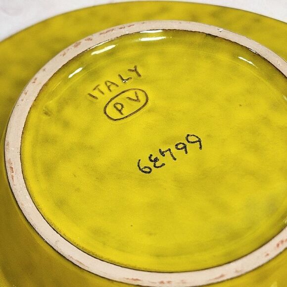 Set of 3 Vtg MC Italy 9"/ 7"/ 6.75" PV Peasant Village Pottery Yellow Ashtrays - Picture 13 of 16